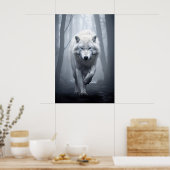 Weißer Wolf im Foggy Forest Poster (Küche)