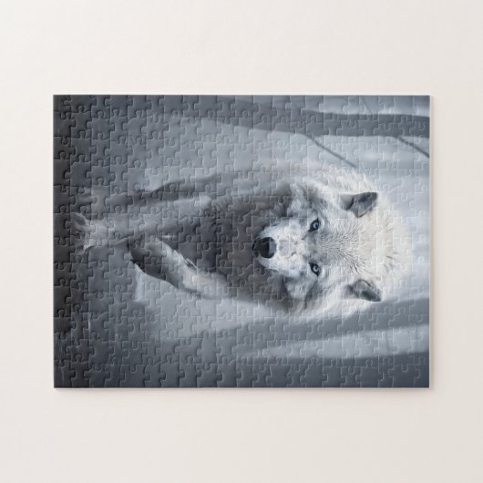 Weißer Wolf im Foggy Forest Puzzle (Horizontal)