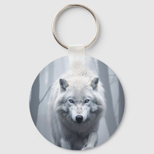 Weißer Wolf im Foggy Forest Schlüsselanhänger (Vorderseite)