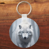 Weißer Wolf im Foggy Forest Schlüsselanhänger (Vorderseite)