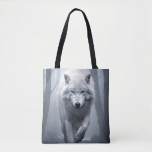 Weißer Wolf im Foggy Forest Tasche