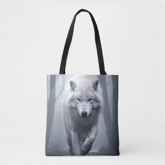 Weißer Wolf im Foggy Forest Tasche (Vorderseite)