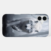 Weißer Wolf im nebligen Wald iPhone Hülle (Rückseite (Horizontal))