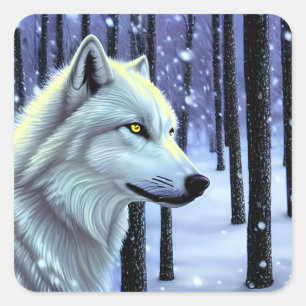 Weißer Wolf im Schnee Quadratischer Aufkleber