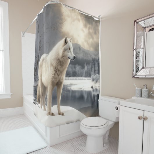 Weißer Wolf im Winter Duschvorhang (Beispiel)