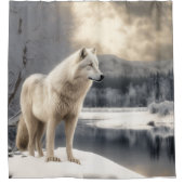 Weißer Wolf im Winter Duschvorhang (Vorderseite)