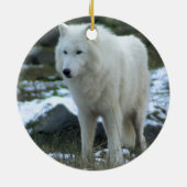 Weißer Wolf im Winter Keramik Ornament (Hinten)