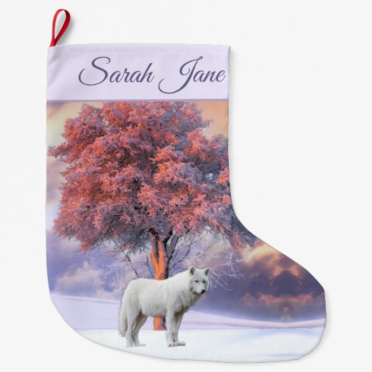 Weißer Wolf im Winter | Rosa Weihnachten Strumpf Großer Weihnachtsstrumpf (Vorderseite)