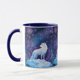 Weißer Wolf im Winter Sternenhimmel Tasse