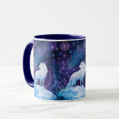 Weißer Wolf im Winter Sternenhimmel Tasse (Vorderseite Links)
