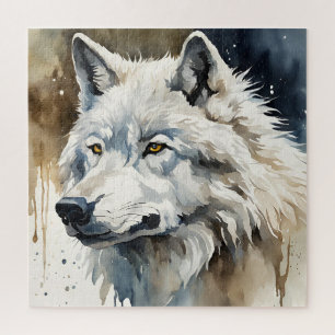 Weißer Wolf in Wasserfarbe Puzzle