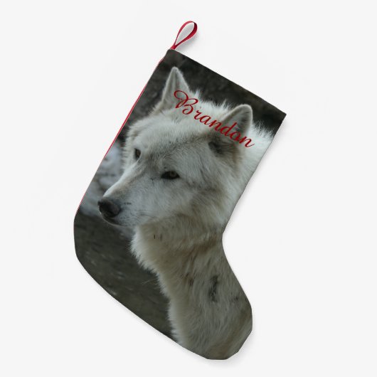 Weißer Wolf Kleiner Weihnachtsstrumpf (Vorderansicht (hängend))