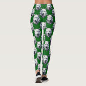 Weißer Wolf-Kopf-Musterdesign Grün Leggings (Rückseite)
