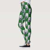 Weißer Wolf-Kopf-Musterdesign Grün Leggings (Links)