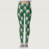 Weißer Wolf-Kopf-Musterdesign Grün Leggings (Vorderseite)