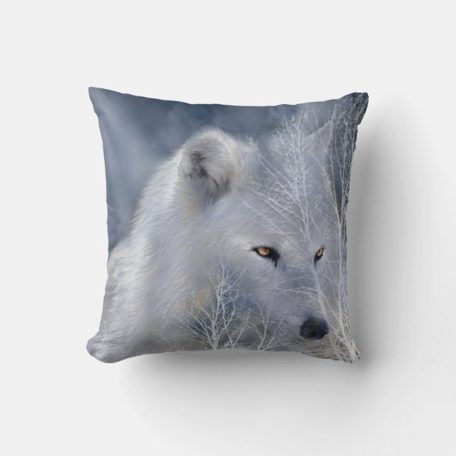 Weißer Wolf-Kunst-Designer-Kissen Kissen (Vorderseite)