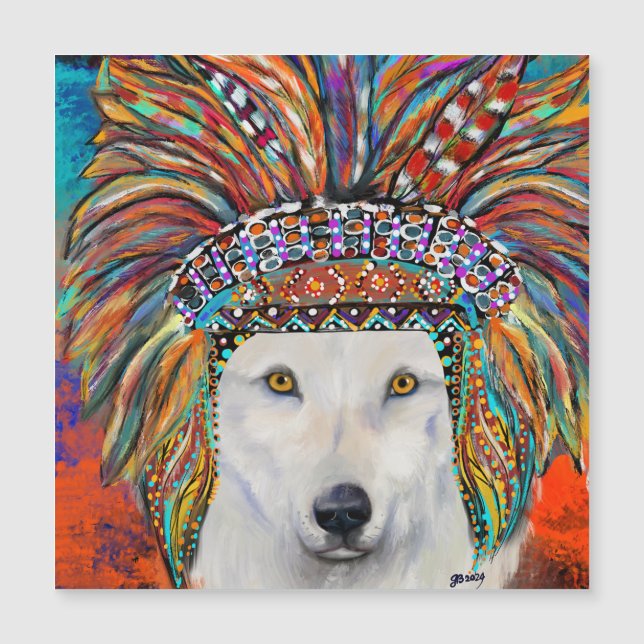 Weißer Wolf Kunst Magnetkarte (Vorderseite)