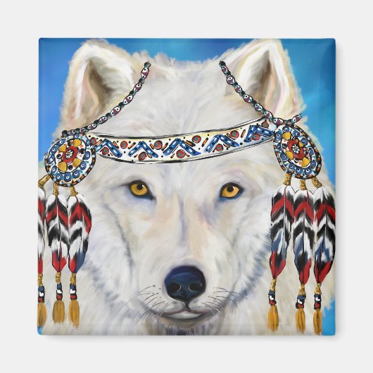 Weißer Wolf Magnet (Vorne)
