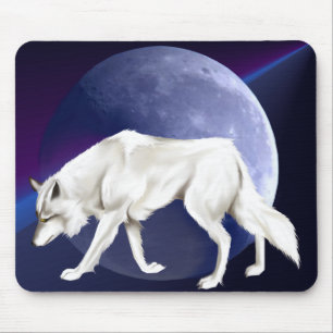Weißer Wolf mit Halbmond Mousepad
