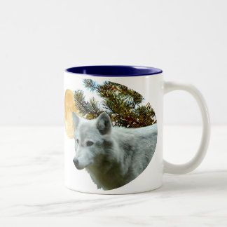 WEISSER WOLF MIT MOND ZWEIFARBIGE TASSE