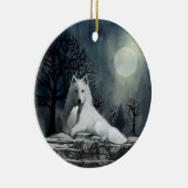 Weißer Wolf mit Pup-Ornament Keramikornament (Rechts)