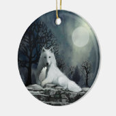 Weißer Wolf mit Pup-Ornament Keramikornament (Links)