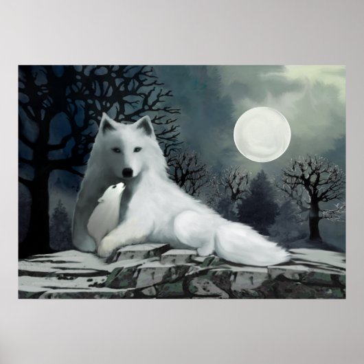 Weißer Wolf mit Pup Poster (Vorne)