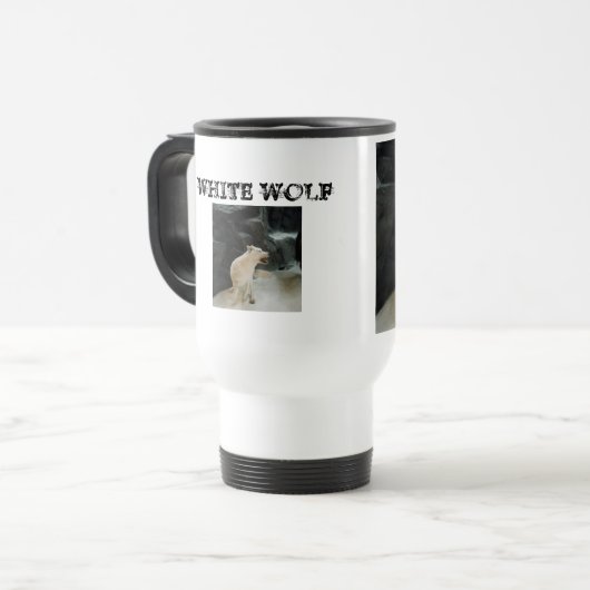 Weißer Wolf Reisebecher (Vorderseite Links)