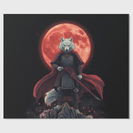 Weißer Wolf-Samurai unter dem karmesinroten Blutmo Geschenkpapier