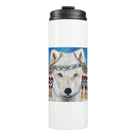 Weißer Wolf Thermosbecher (Vorderseite)
