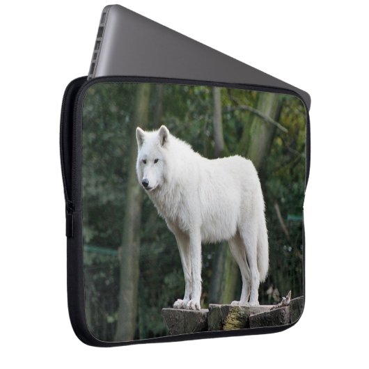 Weißer Wolf-Tier-Laptop-Hülse Laptopschutzhülle (Vorne Rechts)