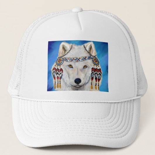 Weißer Wolf Truckerkappe (Vorderseite)