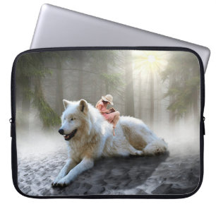 Weißer Wolf und Kind Laptopschutzhülle