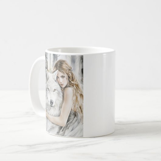 Weißer Wolf und Mädchen Kaffeetasse (Vorderseite Links)