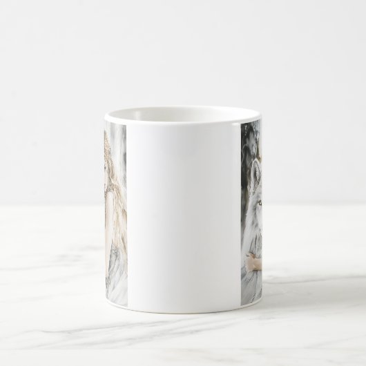 Weißer Wolf und Mädchen Kaffeetasse (Mittel)