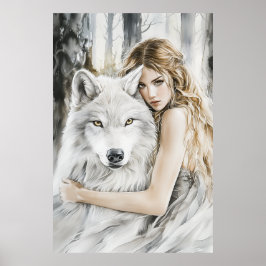 Weißer Wolf und Mädchen Poster