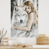 Weißer Wolf und Mädchen Poster (Küche)