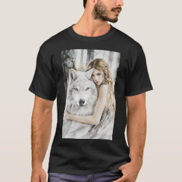 Weißer Wolf und Mädchen T-Shirt