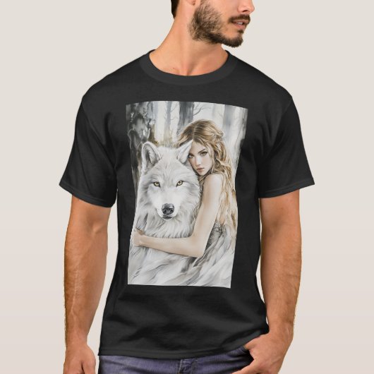 Weißer Wolf und Mädchen T-Shirt (Vorderseite)
