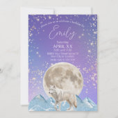 Weißer Wolf und Moon Northern Lights Einladung (Vorderseite)