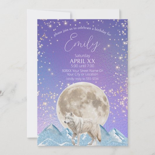Weißer Wolf und Moon Northern Lights Einladung (Vorderseite)