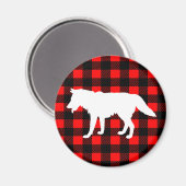 Weißer Wolf und rustikaler Schwarzer Buffalo Karo  Magnet (Vorderseite/Rückseite)
