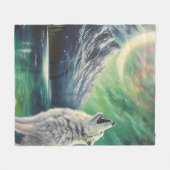 Weißer Wolf unter der Nordlichtblanket Fleecedecke (Vorderseite (Horizontal))