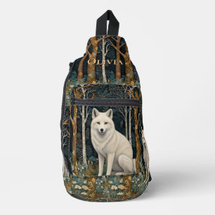 Weißer Wolf Vintage Boho Wald Forst Crossbody Bag