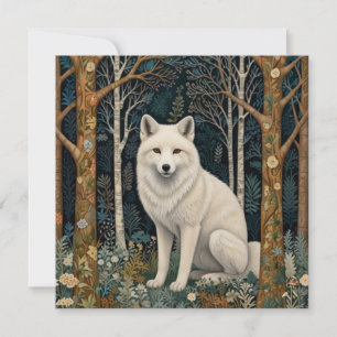 Weißer Wolf Vintage Boho Wald Forst  Feiertagskarte