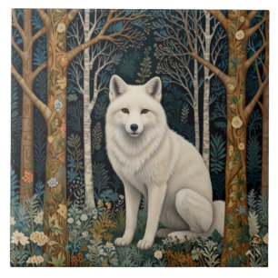 Weißer Wolf Vintage Boho Wald Forst Fliese
