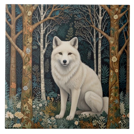 Weißer Wolf Vintage Boho Wald Forst Fliese (Vorderseite)