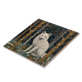 Weißer Wolf Vintage Boho Wald Forst Fliese (Seite)