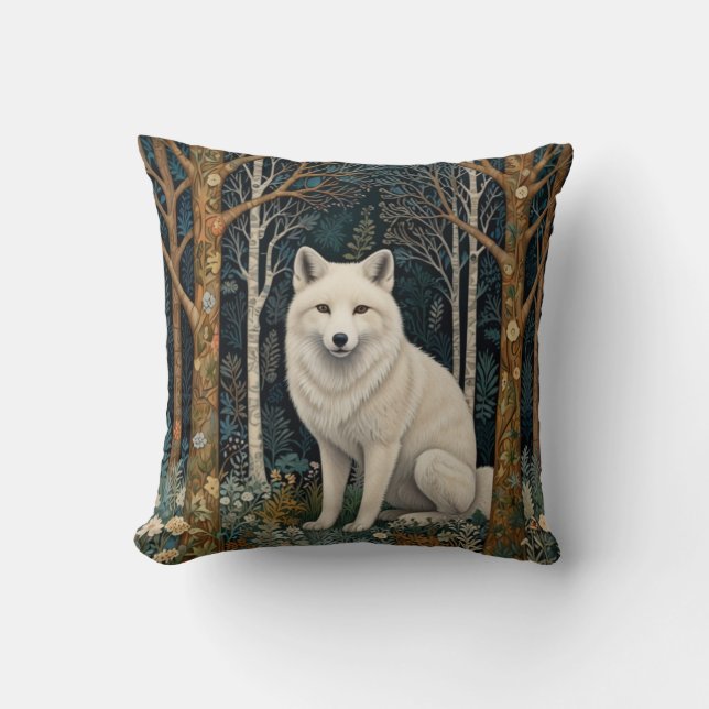 Weißer Wolf Vintage Boho Wald Forst  Kissen (Vorderseite)