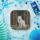 Weißer Wolf Vintage Boho Wald Forst Pappteller (Party)